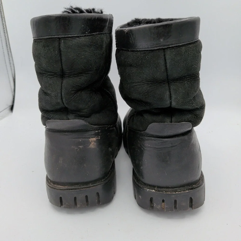 UGG Australia Adirondack Boot II Black Leather Sheepskin Snow Boots Mens 8 5485